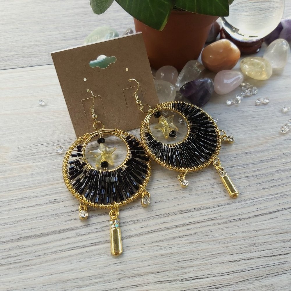 🆕️ Golden Midnight Goddess Drop Earrings